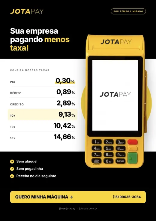 Arte com a tabela de taxas Jotapay
